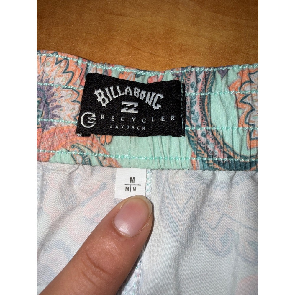 Billabong Recycler Layback Mens Board Shorts Mint Green Paisley Swim Trunks M - Picture 2 of 7